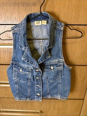 GAP Medium Blue Denim Vest with Button Front